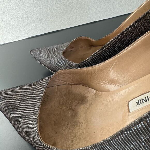 Manolo Blahnik Lurex Glitter Gold Metallic Pointed Kitten Heel Size 40 9.5 Party - Picture 12 of 15